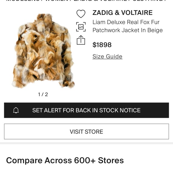 RARE Za DIG & VOLTAIRE Liam Deluxe Real Fox Fur Patchwork Jacket In Beige - Picture 8 of 9